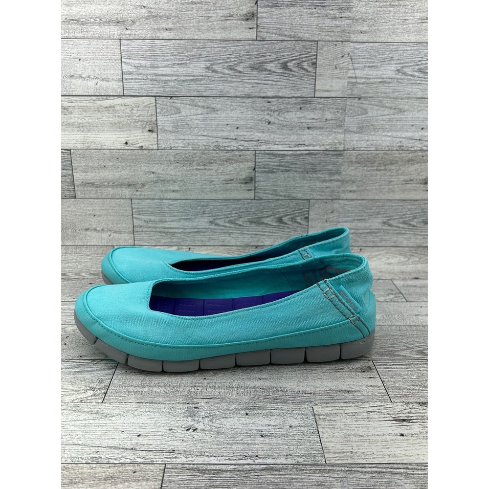 Crocs Women's Teal Canvas Ballet Flats Comfort Slip On Shoes Size 7 - Picture 2 of 10
